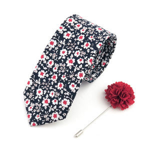 ⚜️HP⚜️ Slim Navy Floral Necktie & Red Lapel Pin
